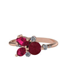 Binx Yüzük - Kök yakut, rodolit garnet ve swarovski 925 ayar rose altın kaplama gümüş yüzük #ieujlk