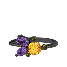 Binx Yüzük - Sitrin, ametist ve peridot 925 ayar siyah rodyum kaplama gümüş yüzük #ij54kz