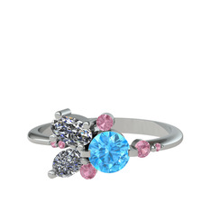 Binx Yüzük - Akuamarin, swarovski ve pembe kuvars 8 ayar beyaz altın yüzük #itagej