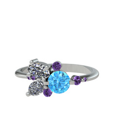 Binx Yüzük - Akuamarin, swarovski ve ametist 18 ayar beyaz altın yüzük #iun005