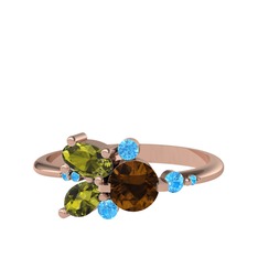 Binx Yüzük - Dumanlı kuvars, peridot ve akuamarin 925 ayar rose altın kaplama gümüş yüzük #iy4oms