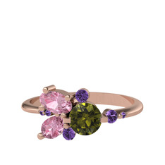 Binx Yüzük - Peridot, pembe kuvars ve ametist 8 ayar rose altın yüzük #j2izqq
