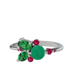 Binx Yüzük - Kök zümrüt, yeşil kuvars ve rodolit garnet 8 ayar beyaz altın yüzük #j8c51y