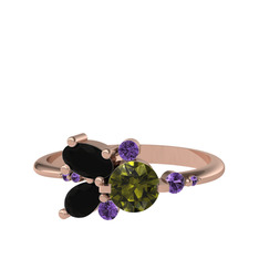Binx Yüzük - Peridot, siyah zirkon ve ametist 8 ayar rose altın yüzük #jbt435