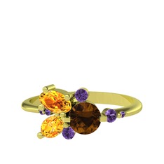 Binx Yüzük - Dumanlı kuvars, sitrin ve ametist 925 ayar altın kaplama gümüş yüzük #jhp11q