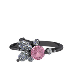 Binx Yüzük - Pembe kuvars ve beyaz zirkon 925 ayar siyah rodyum kaplama gümüş yüzük #jhzvfs