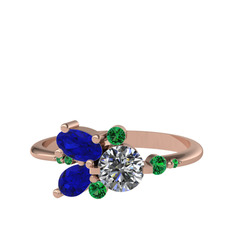 Swarovski, lab safir ve yeşil kuvars 8 ayar rose altın yüzük