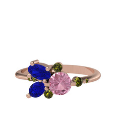 Pembe kuvars, lab safir ve peridot 14 ayar rose altın yüzük