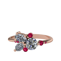 Binx Yüzük - Pırlanta, swarovski ve rodolit garnet 14 ayar rose altın yüzük (0.5 karat) #jyq6lu