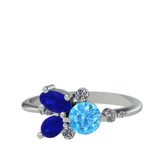 Akuamarin, lab safir ve swarovski 925 ayar gümüş yüzük