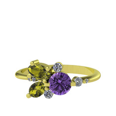 Binx Yüzük - Ametist, peridot ve swarovski 14 ayar altın yüzük #k3c3w6