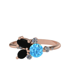 Binx Yüzük - Akuamarin, siyah zirkon ve swarovski 925 ayar rose altın kaplama gümüş yüzük #k41us5