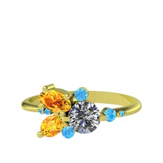 Binx Yüzük - Pırlanta, sitrin ve akuamarin 18 ayar altın yüzük (0.5 karat) #kgupkx