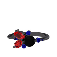 Siyah zirkon, garnet ve lab safir 925 ayar siyah rodyum kaplama gümüş yüzük