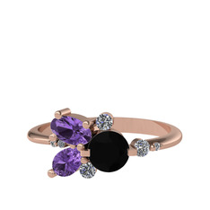 Binx Yüzük - Siyah zirkon, ametist ve swarovski 8 ayar rose altın yüzük #kjrf14