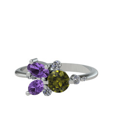 Binx Yüzük - Peridot, ametist ve swarovski 18 ayar beyaz altın yüzük #kovdc9
