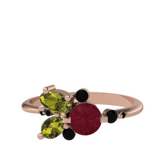 Binx Yüzük - Kök yakut, peridot ve siyah zirkon 8 ayar rose altın yüzük #ks8jml