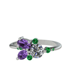 Binx Yüzük - Swarovski, ametist ve yeşil kuvars 8 ayar beyaz altın yüzük #l9nvpx