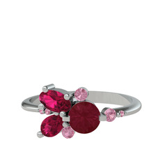 Binx Yüzük - Kök yakut, rodolit garnet ve pembe kuvars 18 ayar beyaz altın yüzük #lchxt4