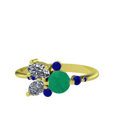 Binx Yüzük - Kök zümrüt, swarovski ve lab safir 18 ayar altın yüzük #le2wpr