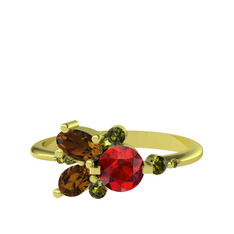 Garnet, dumanlı kuvars ve peridot 925 ayar altın kaplama gümüş yüzük