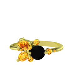 Siyah zirkon ve sitrin 18 ayar altın yüzük