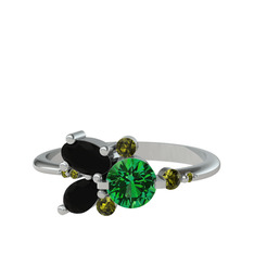 Binx Yüzük - Yeşil kuvars, siyah zirkon ve peridot 8 ayar beyaz altın yüzük #lq4huo