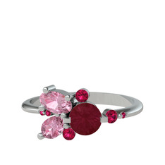 Binx Yüzük - Kök yakut, pembe kuvars ve rodolit garnet 925 ayar gümüş yüzük #lt5nr2
