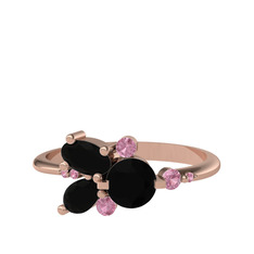 Siyah zirkon ve pembe kuvars 18 ayar rose altın yüzük