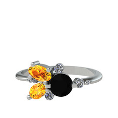 Binx Yüzük - Siyah zirkon, sitrin ve swarovski 14 ayar beyaz altın yüzük #ma58o5