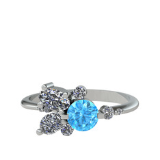 Binx Yüzük - Akuamarin, beyaz zirkon ve swarovski 925 ayar gümüş yüzük #mm5lv6