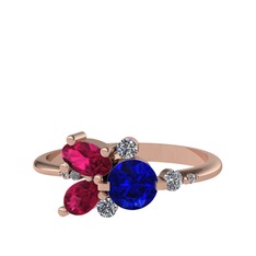 Binx Yüzük - Lab safir, rodolit garnet ve swarovski 8 ayar rose altın yüzük #mrxwim