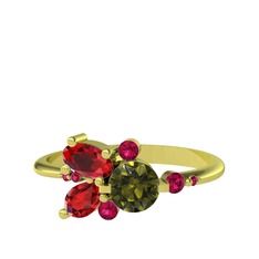 Peridot, garnet ve rodolit garnet 18 ayar altın yüzük