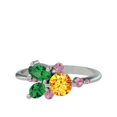 Binx Yüzük - Sitrin, yeşil kuvars ve pembe kuvars 18 ayar beyaz altın yüzük #muhahm