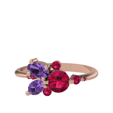 Rodolit garnet ve ametist 14 ayar rose altın yüzük