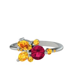 Rodolit garnet ve sitrin 18 ayar beyaz altın yüzük