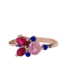 Binx Yüzük - Pembe kuvars, rodolit garnet ve lab safir 8 ayar rose altın yüzük #n5gsat