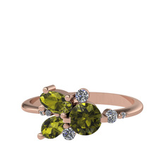 Peridot ve beyaz zirkon 14 ayar rose altın yüzük