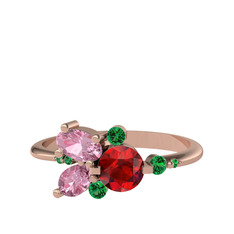 Binx Yüzük - Garnet, pembe kuvars ve yeşil kuvars 14 ayar rose altın yüzük #ne70se
