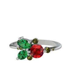 Binx Yüzük - Garnet, yeşil kuvars ve peridot 8 ayar beyaz altın yüzük #nel5jf