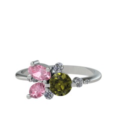 Binx Yüzük - Peridot, pembe kuvars ve beyaz zirkon 925 ayar gümüş yüzük #nkf8y0