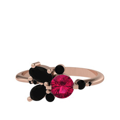 Rodolit garnet ve siyah zirkon 925 ayar rose altın kaplama gümüş yüzük