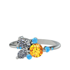 Sitrin, beyaz zirkon ve akuamarin 925 ayar gümüş yüzük