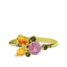 Pembe kuvars, sitrin ve peridot 925 ayar altın kaplama gümüş yüzük