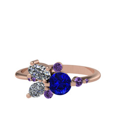 Lab safir, swarovski ve ametist 925 ayar rose altın kaplama gümüş yüzük