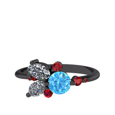 Binx Yüzük - Akuamarin, swarovski ve garnet 925 ayar siyah rodyum kaplama gümüş yüzük #o33vdu