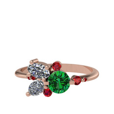 Binx Yüzük - Yeşil kuvars, swarovski ve garnet 14 ayar rose altın yüzük #o3tix0