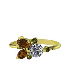 Binx Yüzük - Pırlanta, dumanlı kuvars ve peridot 8 ayar altın yüzük (0.5 karat) #oe2ohy