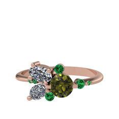 Binx Yüzük - Peridot, beyaz zirkon ve yeşil kuvars 14 ayar rose altın yüzük #oer1vk
