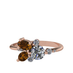 Binx Yüzük - Pırlanta, dumanlı kuvars ve swarovski 8 ayar rose altın yüzük (0.5 karat) #omcpmr